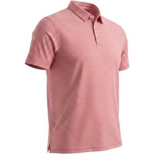 Michel Rouen Mens Performance Polo Shirt Red White Striped Stretch Golf Large